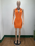Summer Clothing Sexy Women's Solid Color Sleeveless Lapel Bodycon Streetwear Slim Knitted Mini Dress DAI-8347