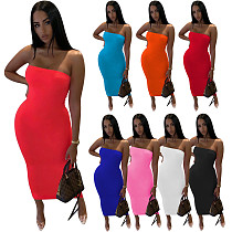 2021 Women Solid Color Off The Shoulder Strapless Stretchy Bodycon Summer Tube Maxi Long Sexy Dress NIK-243