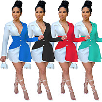 Fashion Women Turn-Down Collar Long Sleeve Button Design Color Patchwork Shirt Skinny Mini Dresses WSM-5258