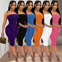 Summer Women Clothing Solid Color Sexy Bandage Spaghetti Straps Waist Shape Party Club Bodycon Midi Dress QINGS-51018