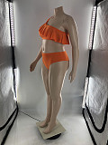 Sexy Solid Color One Shoulder Sleeveless Ruffle Push-Up Bra Cover Up Skirt Swimwear 3 Piece Bikini Sets LP-6297