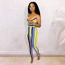 Casual Women Print Striped Halter Neck Bandage Backless Mid Waist Bodycon Summer One Pieces Jumpsuit YD-8095