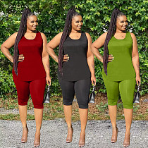 Summer Tracksuit Solid Sleeveless Vest Tank Top Joggers Shorts Sportwear Yoga Two Piece Sets SHUN-8077