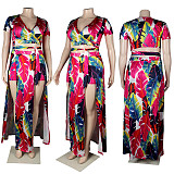 Plus Size Summer Clothing Tie Dye Short Sleeve V Neck Crop Top Irregular Patchwork Shorts 2 Piece Set NY-2116