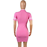 Women's 2021 New Summer One Piece Knitted Sweater Lapel Short Sleeve Package Hip Bodycon Mini Dress NUOSHA-70002