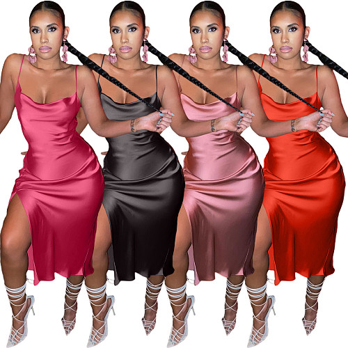 Women 2021 Summer Hot Solid Color Sleeveless Bodycon Spaghetti Strap Backless Maxi Dresses MIL-256
