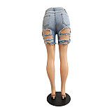 Summer Women Washed Ripped Hole Loose Casual Tassel Streetwear High Elasticity Thin Denim Shorts CN-0153