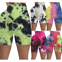 Women Summer Fashion Tie Dye Print Seamless Fitness High Waist Running Sportswear Yoga Shorts ME-820