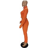 Zipper Lantern Sleeve Crop Jacket Sweatpants Set QIM-7064