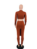 Solid Long Sleeve Asymmetrical Top Skinny Pants Set DFN-5231