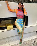 Long Sleeve O Neck Print Crop Top Leggings 2 Pieces CTH-9091