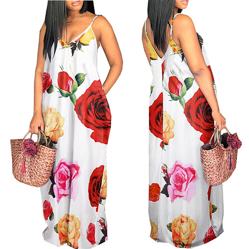 Floral Print Sleeveless With Pocket Maxi Dress SMR-10542