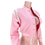 Letter Embroidery Single Breasted Striped Baseball Jacket