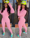 Knitted Long Sleeve Front Zipper Bodycon Jumpsuit