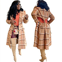 Plaid Long Sleeve Double Breasted Back Hollow Coat