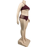 Womens Lingerie Open Crotch Swimsuit Solid Crop Top Hole Briefs Two-piece Bikini Set