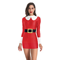Christmas Print Long Sleeve O-neck Mini Dress