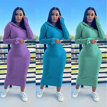 Cotton Hooded Long Sleeve Bodycon Dress