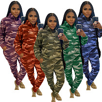 Camouflage Print Hoodie Sweatshirt Pants Set
