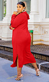 Plus Size Solid Color Hooded Loose Fit Dress