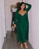 Long Cardigan Coat+Spaghetti Strap Jumpsuit Set
