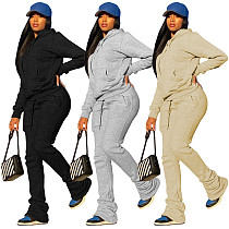 Hooded Sweatshirt Drawstring Stacked Pants Set