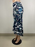 Camouflage Print Ruffles Mid Waist Skirt LSL-6480