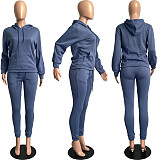 Solid Hooded Sweatshirt Drawstring Pants Set FSL-175