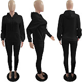 Solid Hooded Sweatshirt Drawstring Pants Set FSL-175