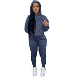 Solid Hooded Sweatshirt Drawstring Pants Set FSL-175