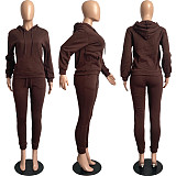 Solid Hooded Sweatshirt Drawstring Pants Set FSL-175