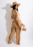 Solid Tassel Sweater Crop Top And Pants Set TR-1186