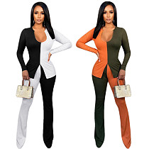 Color Contrast Sweater Bodycon Flare Pants Set PIN-8620