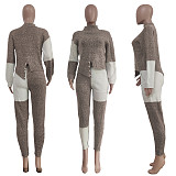 Color Block Patchwork Sweater Leggings Two Piece Set TR-1189