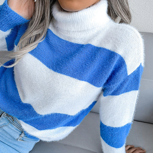 High Neck Long Sleeve Striped Knitted Sweater BJS-8210