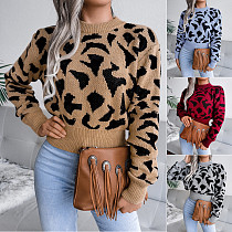 Leopard Print Slim Waist Knit Cropped Sweater BJS-2048