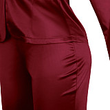 Solid Single-Button Blazer Tops Wide Leg Pants Set NY-2250