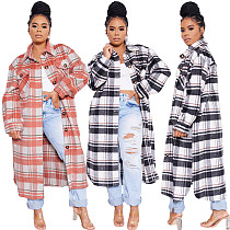 Classic Check Single-breasted Long Woolen Coat YS-8847