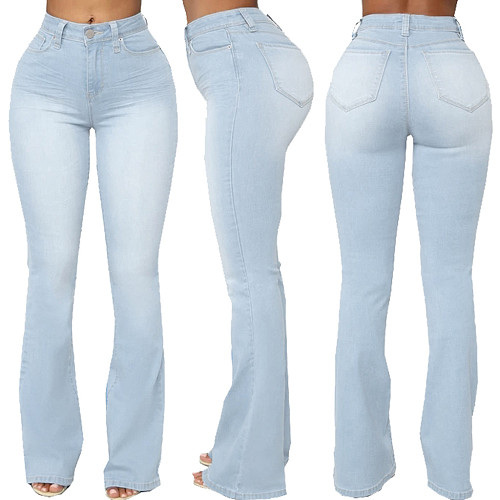 High Waist Full Length Slim Flare Jeans Pants HSF-2607