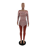 Off Shoulder Striped T Shirt Leggings Two Piece Set YN-1062