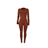 Lace Up With Chain Long Sleeve Bodycon Jumpsuit YD-8551