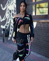 Street Hipster Graffiti Print Jacket And Pants Set MUC-069