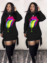 Digital Print Colorful Lips Bandage Cotton Dress LM-8300