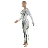 3D Body Print Round Neck Skinny Zipper Jumpsuit SY-99107