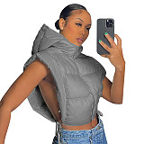 Zip Up Hooded Crop Puffer Vest Jackets ZS-0443