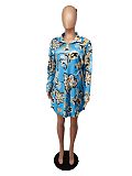 Casual Print Turn Down Collar Loose Pullover Dress AIBL-3010
