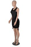 Solid Drawstring Sleeveless Slim Hips Mini Dress MZ-2678