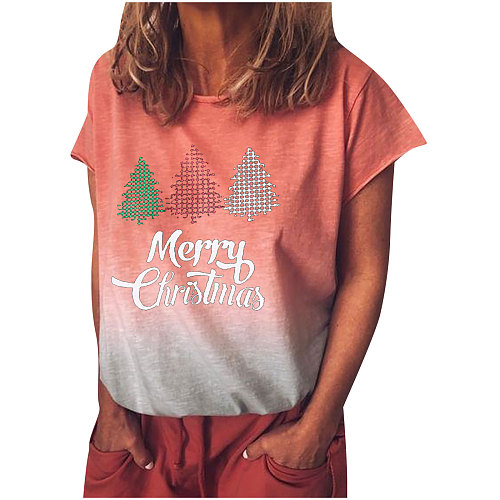 Christmas Gradient Printed Short Sleeve T-shirt KLF-502-27