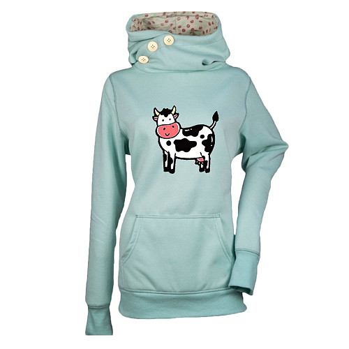 Cow Print Pullover Hooded Plus Size Sweatshirt Tops KLF-464-6