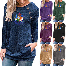 Christmas Round Neck Long Sleeve Pullover Tops KLF-476-3